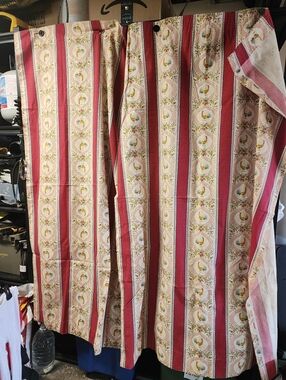 Vintage Rooster Kitchen Curtains Farmhouse Country Cottage Red Stripe Chicken